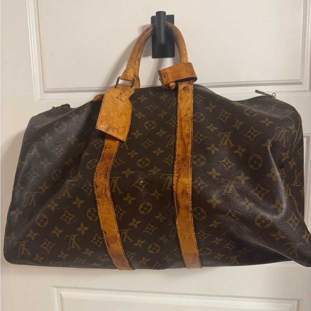 Louis Vuitton Keepall 50 Monogram Duffel Bag in Brown and Tan